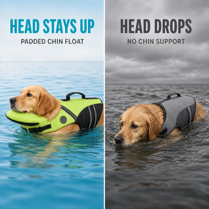 Comparison of a dog with and without chin support in water